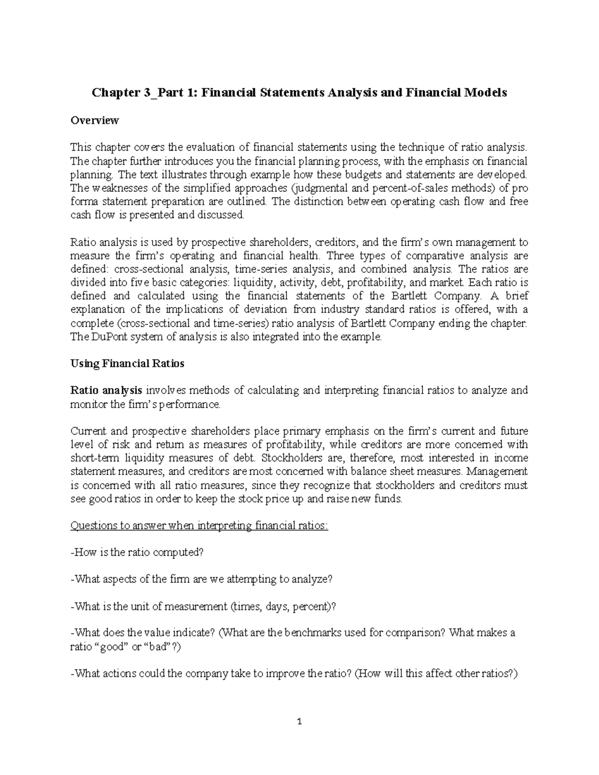 Chapter 3: Financial Statement Analysis & Models Overview (BUS 101 ...