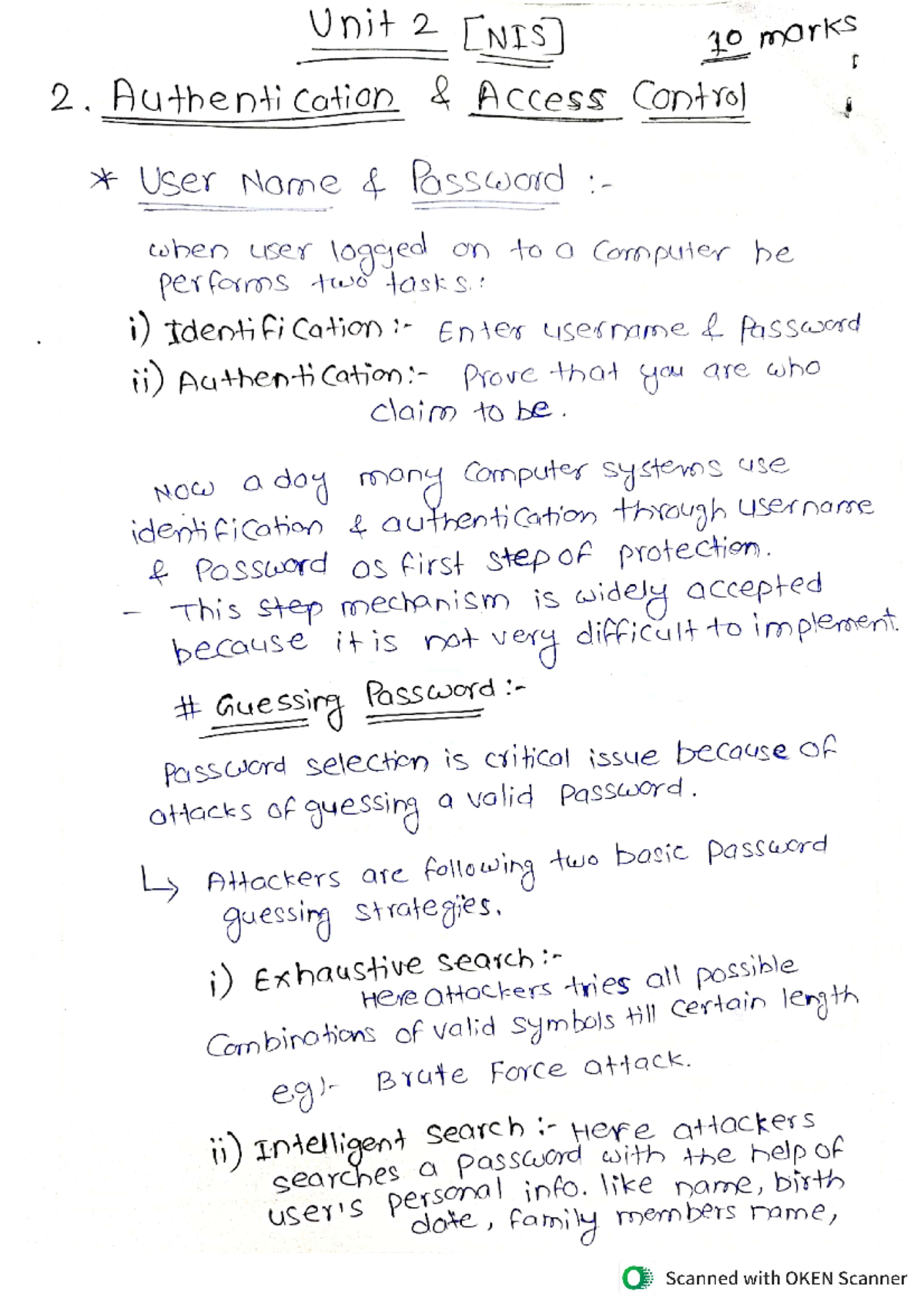 NIS unit 2.Authentication &Access control - Unit 2 10 marks 2 ...