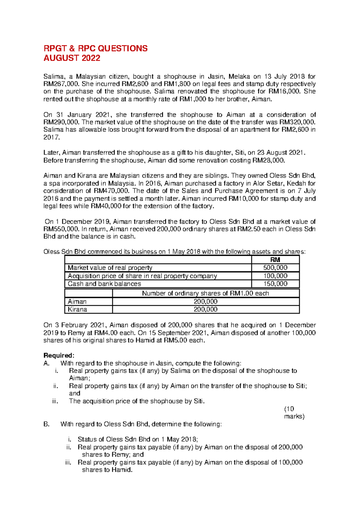 RPGT - Questions (Online Exam) for RPC Analysis and Computation - Studocu
