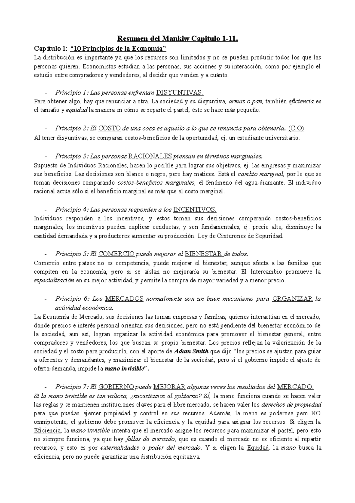 Resumen de los Principios de Economía de Mankiw: Capítulos 1-11 - Document Preview