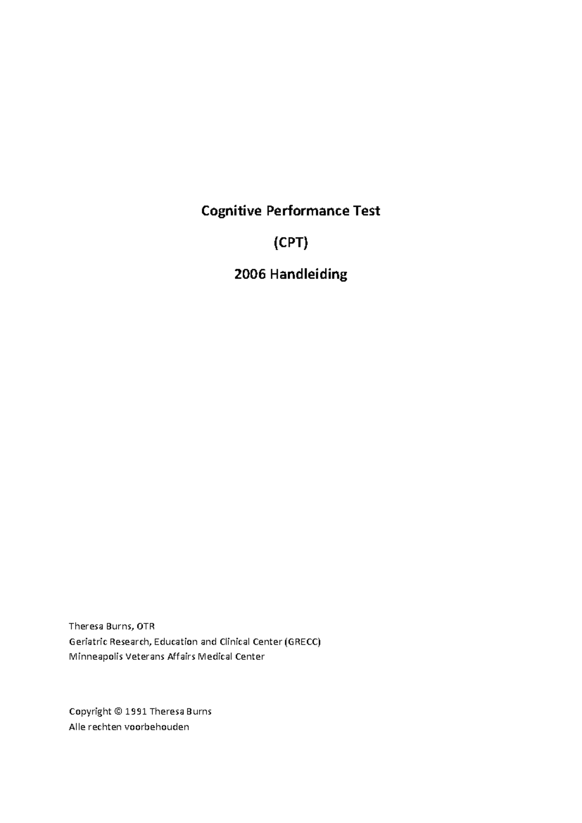 CPT Handleiding: Cognitieve Prestatie Test en Toepassingstechnieken ...
