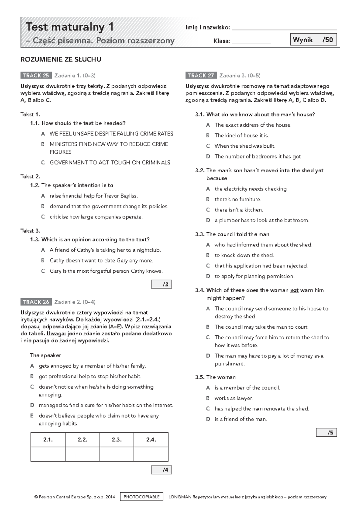 My Matura Success Sprawdzian Unit 1 2011 www.studocu.com