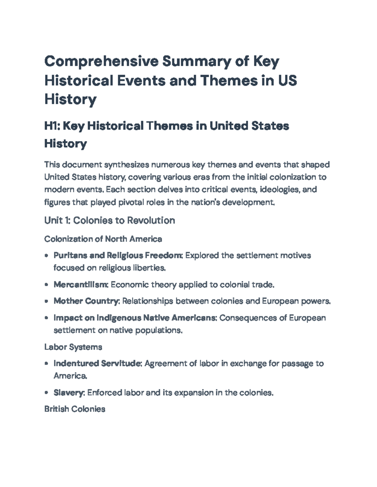 Comprehensive Summary of US History: Themes & Key Events ...