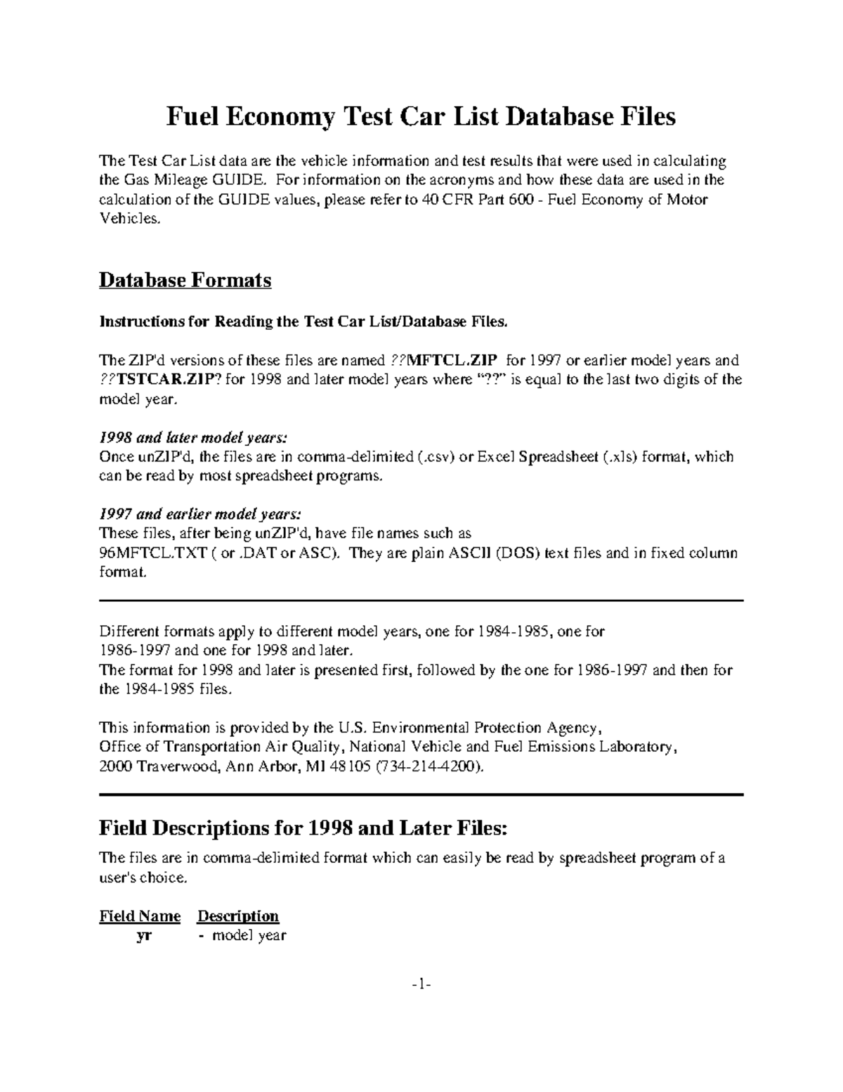 Fuel Economy Test Car List Database Files (1997 & Later Models) - Studocu