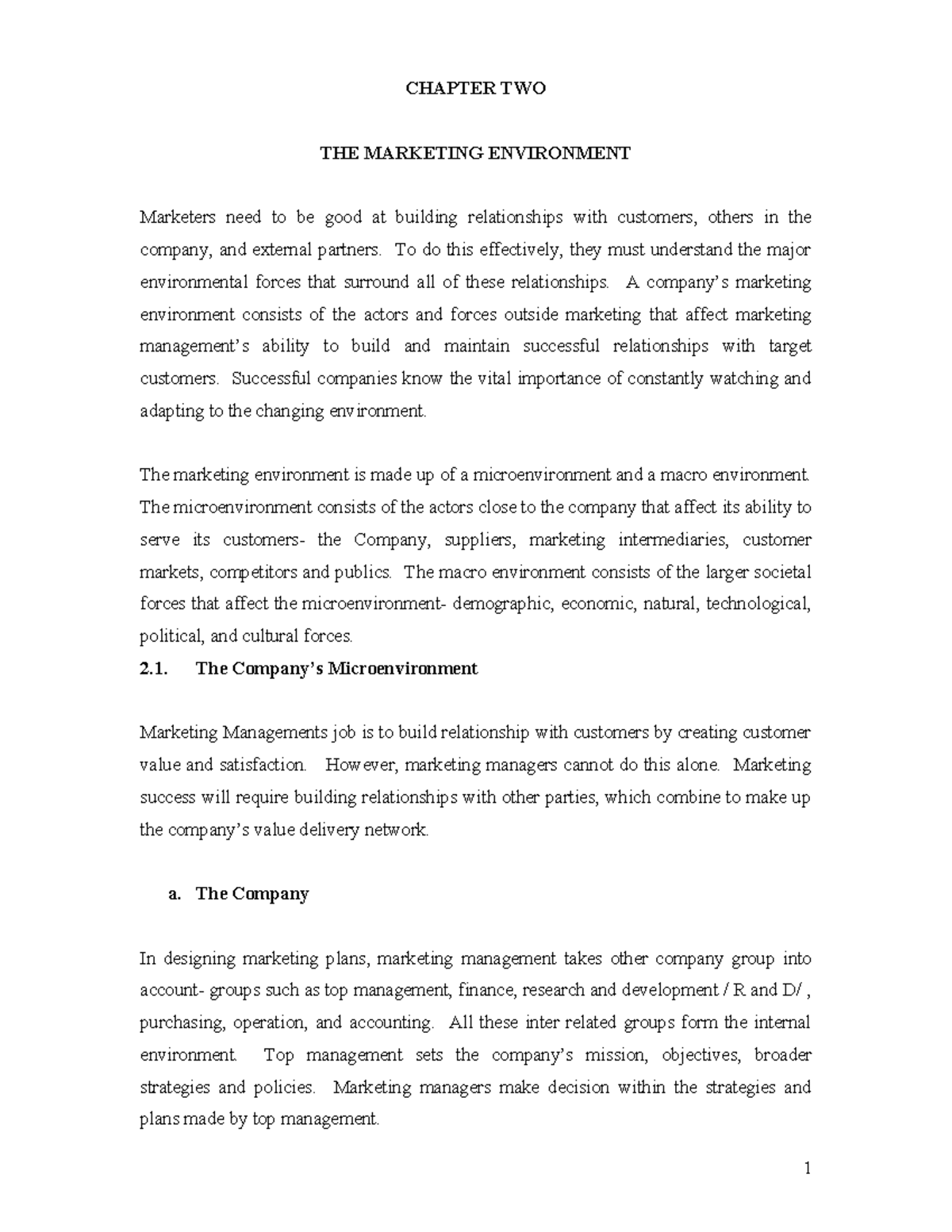 CHAPTER 2: UNDERSTANDING THE MARKETING ENVIRONMENT - Studocu