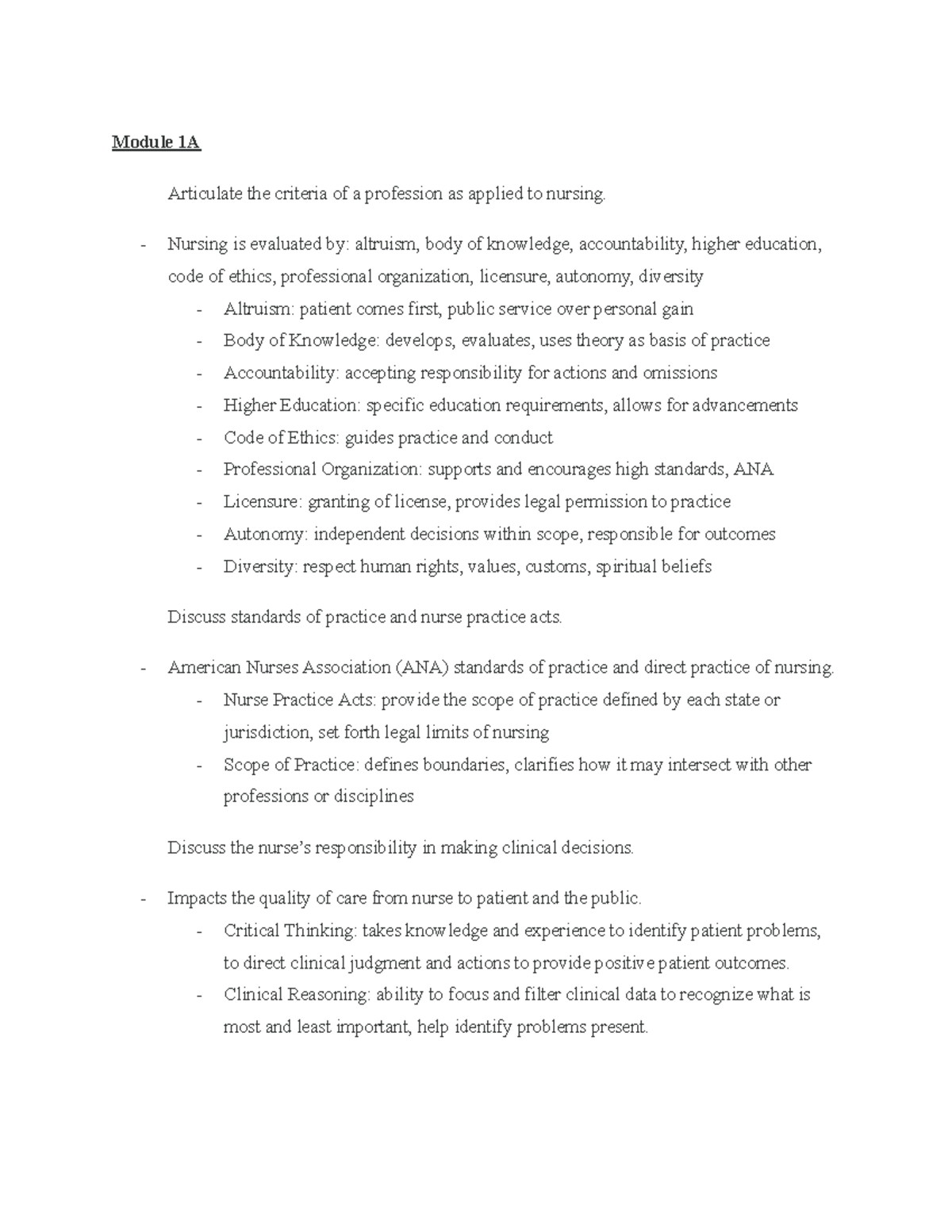 NUR 101 Modules 1 & 2: Nursing Fundamentals and Key Concepts - Studocu