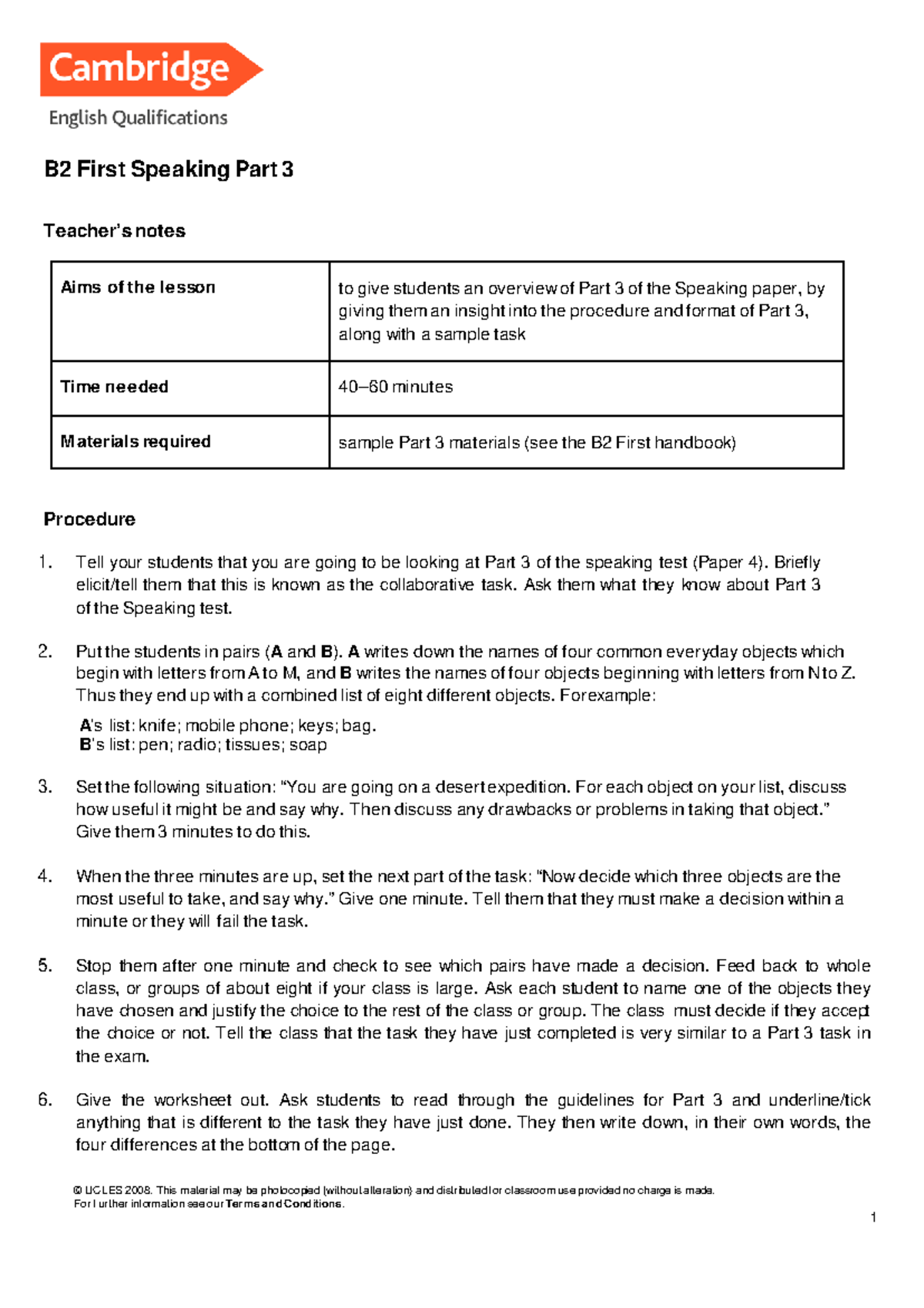 180434 B2 First Speaking Part 3: Collaborative Task Overview - Studocu
