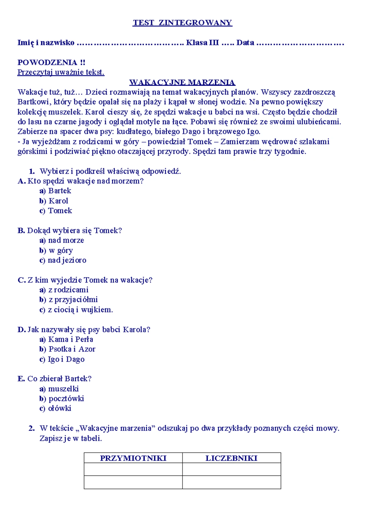 Sprawdzian kl 4 przyroda cz4 - Sprawdzian 4. Dział 4. Moje ciało. Grupa