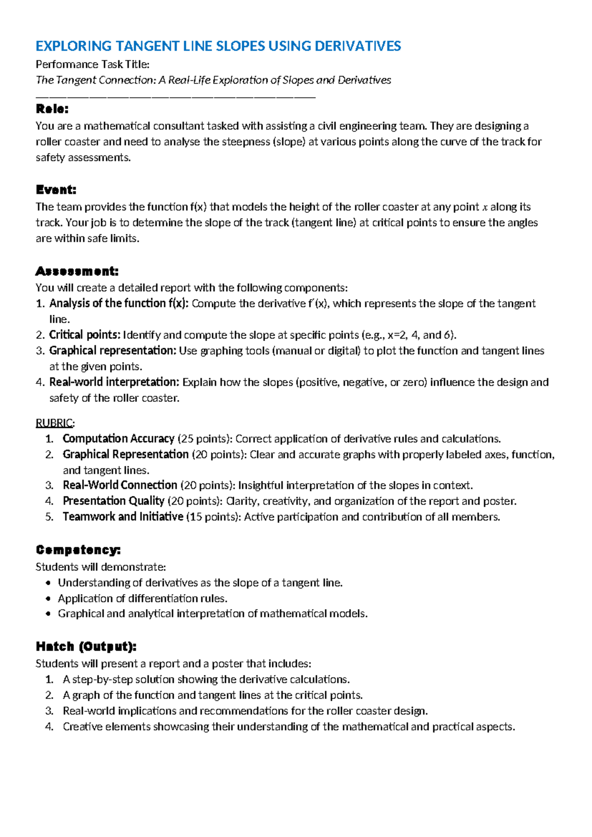 Derivative-as-Slope - Assignment or Performance Task - EXPLORING ...