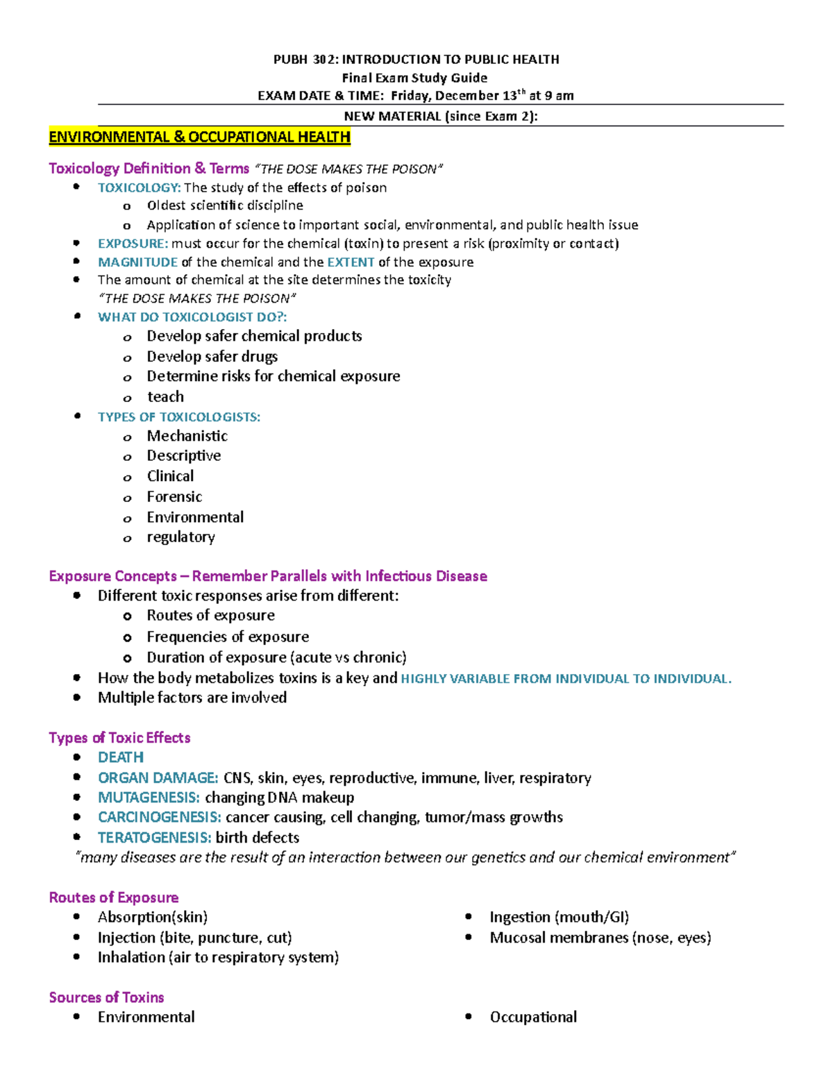 Final Exam Study Guide for PUBH 302: Introduction to Public Health ...