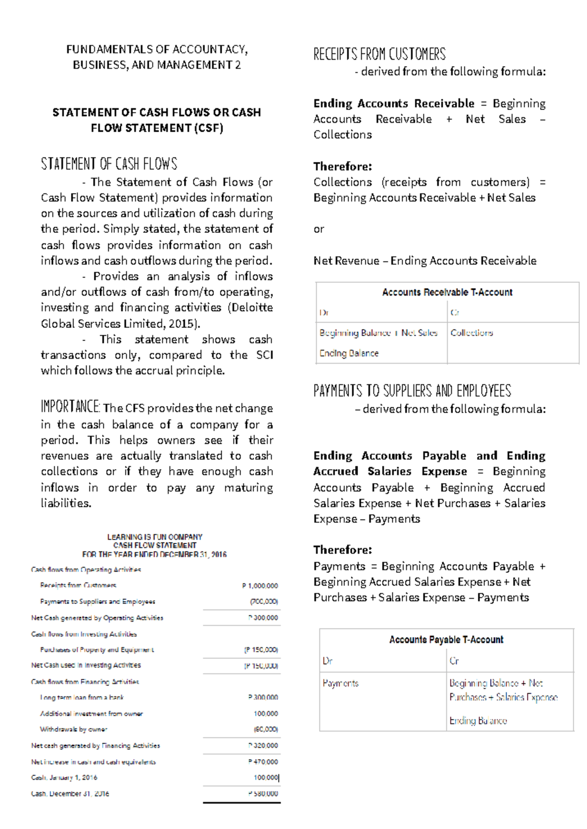 CASH FLOW - Notes - FUNDAMENTALS OF ACCOUNTACY, BUSINESS, AND ...