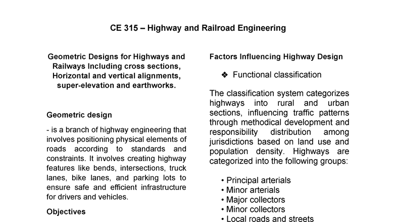 Ce 315 Geometric Designs For Highways Railways Alignments