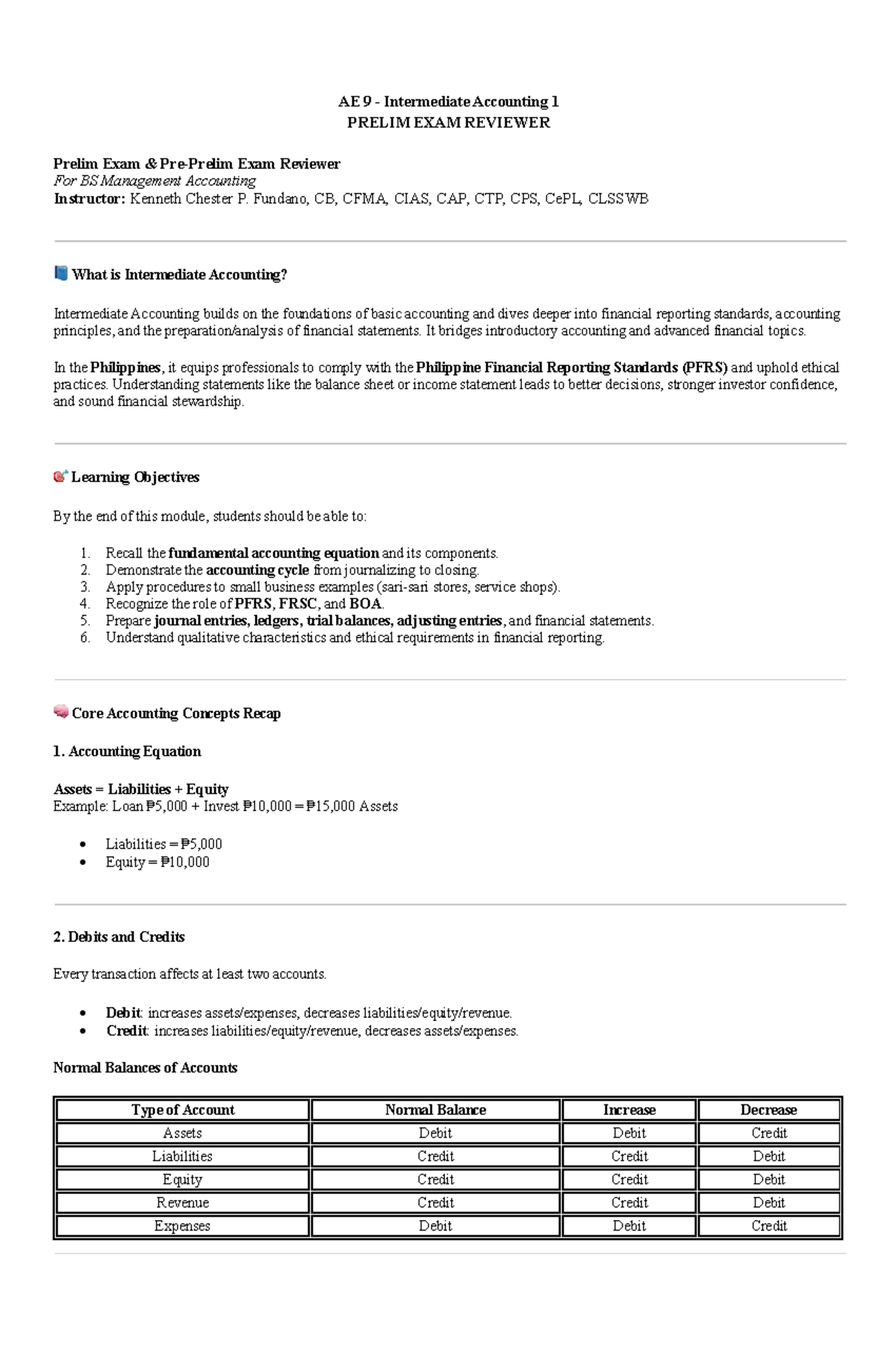 AE 9 Intermediate Accounting 1 PRELIM EXAM REVIEWER - Studocu