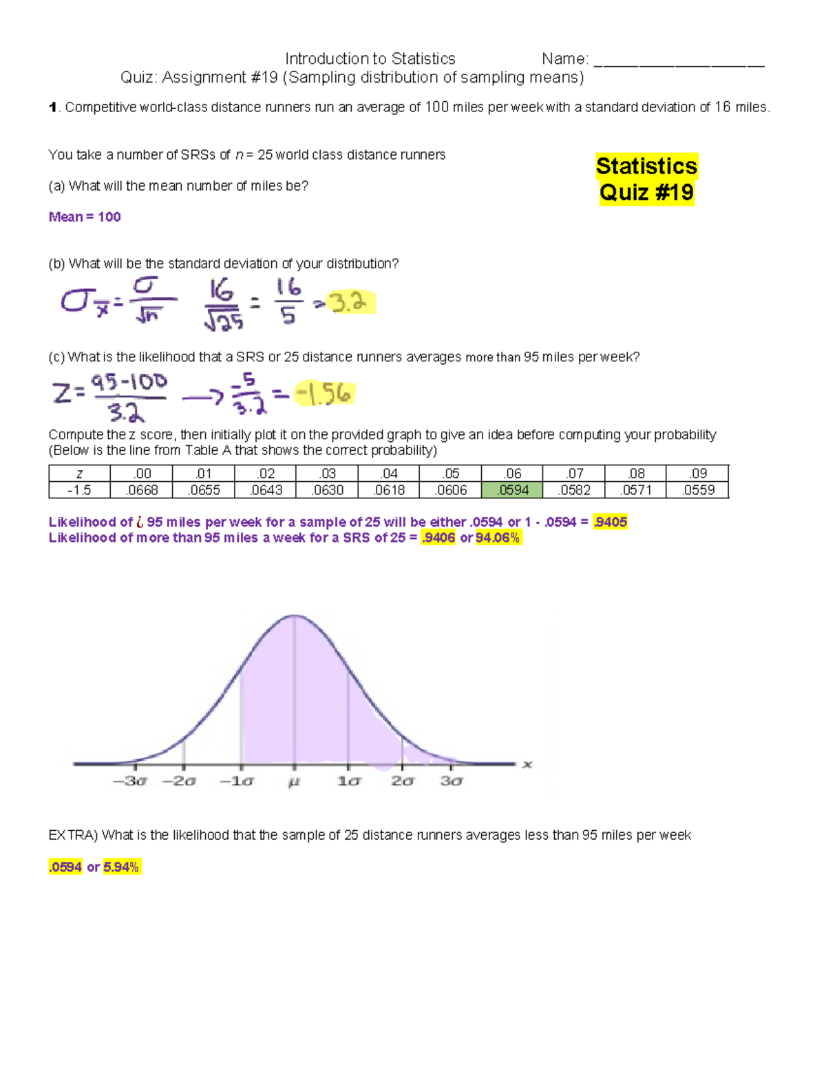 Statistics Quiz #19: Sampling Distribution of Means Analysis - Studocu