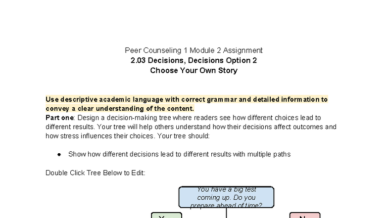 Peer Counseling 1-2.03 Assignment: Decision-Making Tree Analysis - Studocu