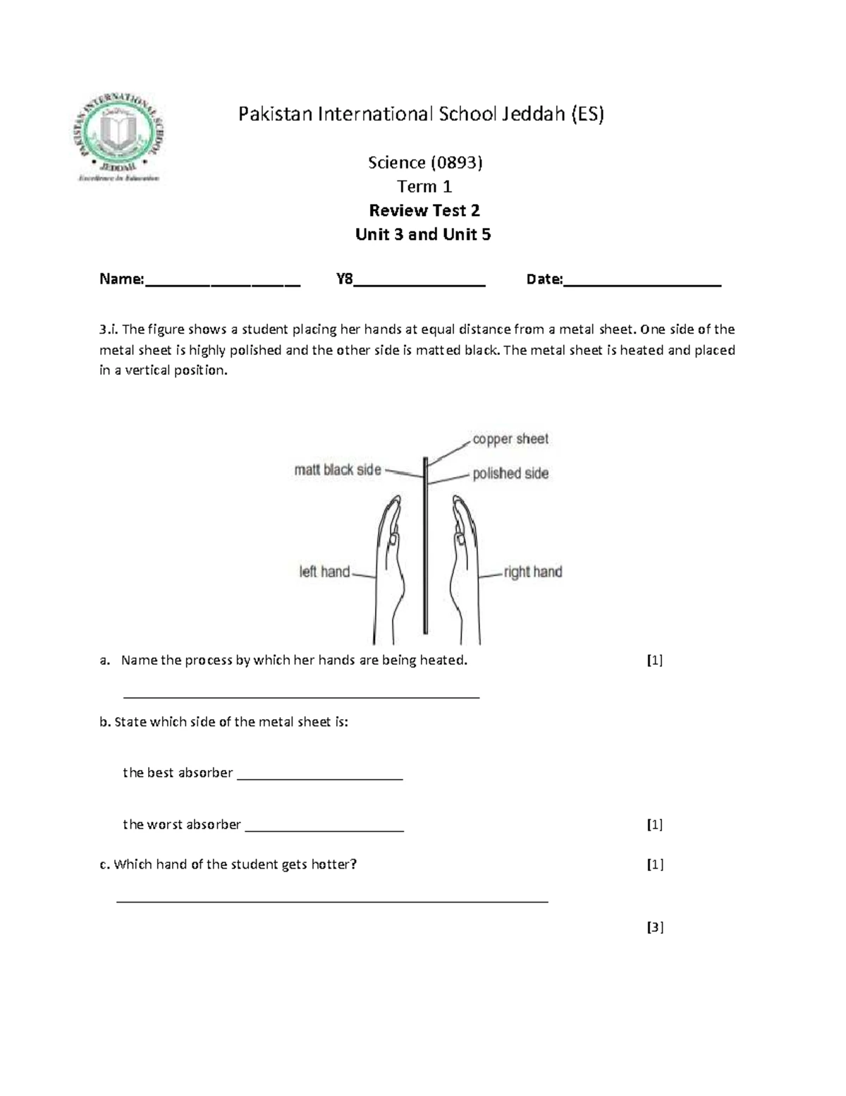 Y8 Science Test 1and CW HW - INTERNATIONAL SCHOOL PAKISTAN ...