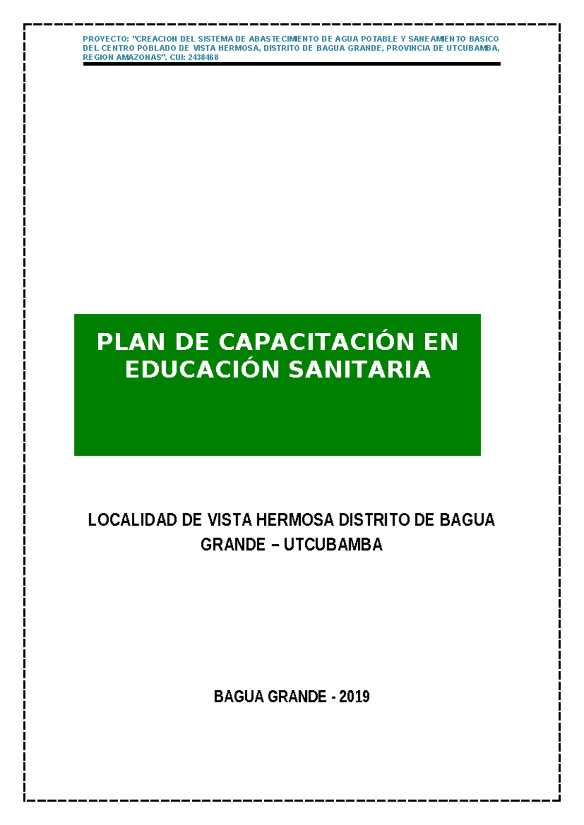 Plan de Capacitación en Educación Sanitaria - CUI: 2438468 - Studocu