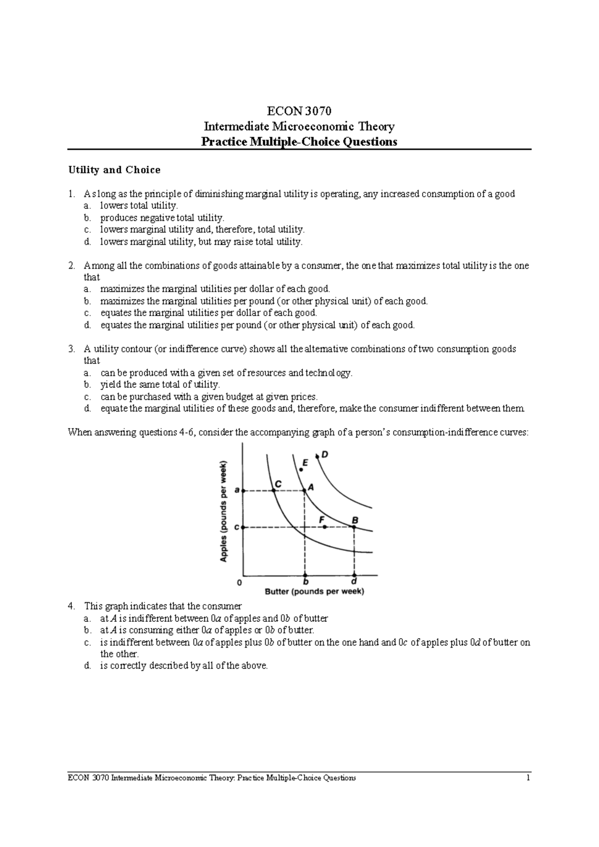 ECON 3070: MCQ Practice on Intermediate Microeconomic Theory - Studocu