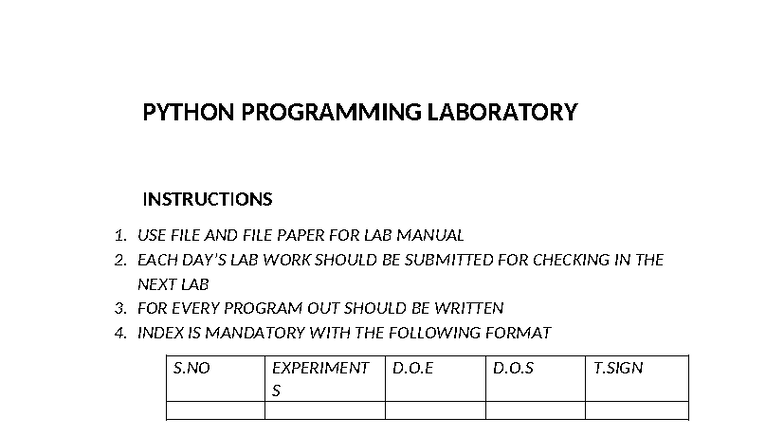 Python Programming Lab Instructions - PYTHON 101 - Studocu