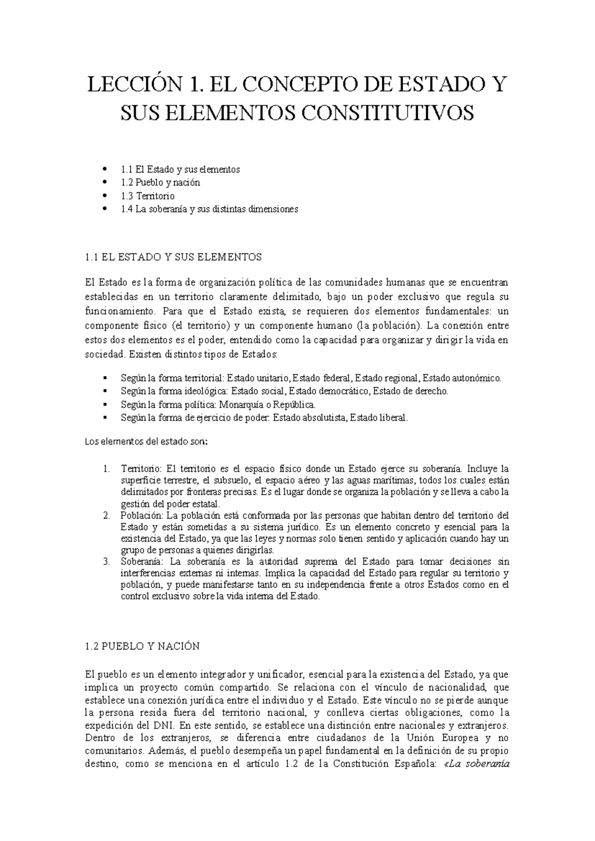 Constitucional I - Lección 1: El Concepto y Elementos del Estado - Studocu
