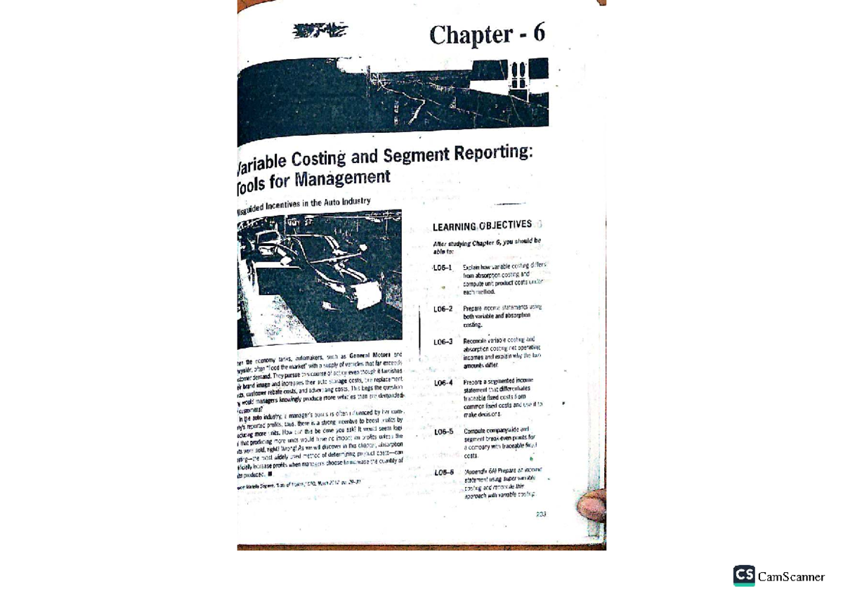 Chapter 6: Variable Costing & Segment Reporting (CS 101) - Management ...