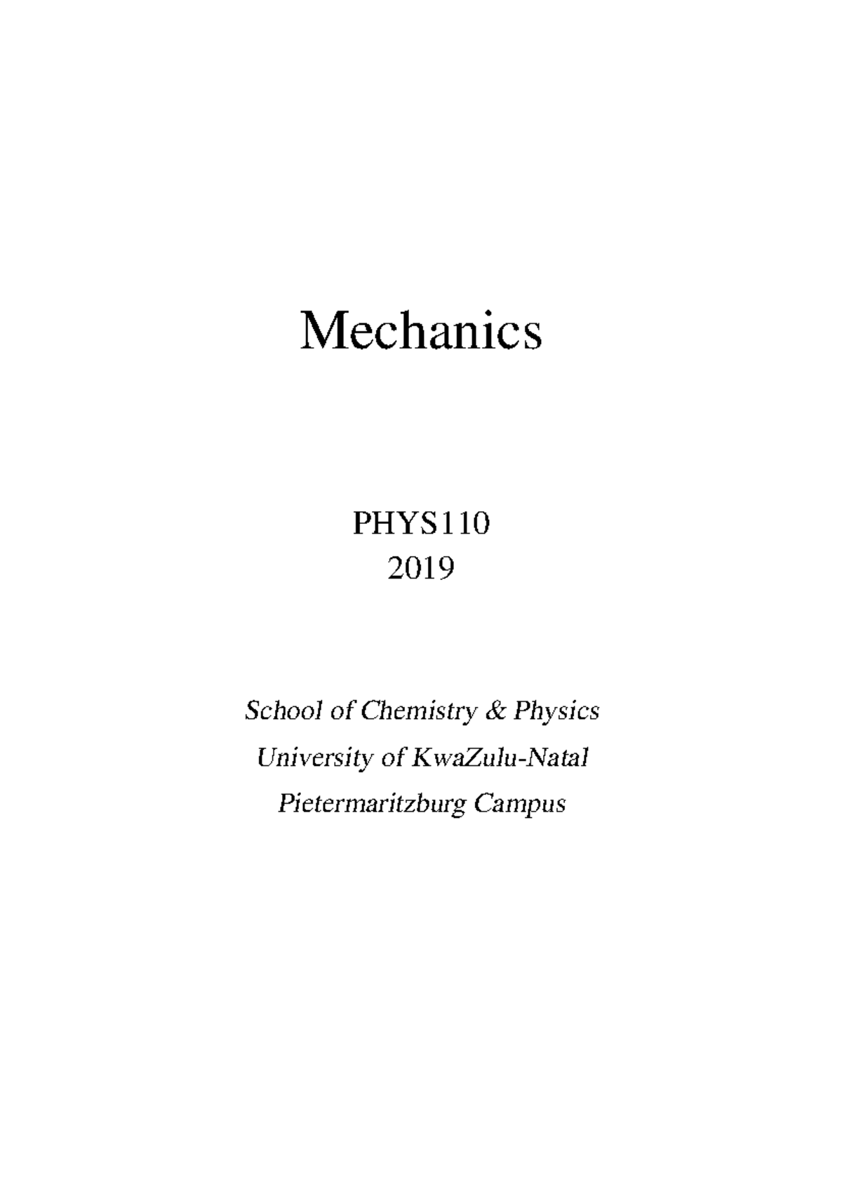Mechanics PHYS 2019 Course Notes and Key Concepts - Studocu