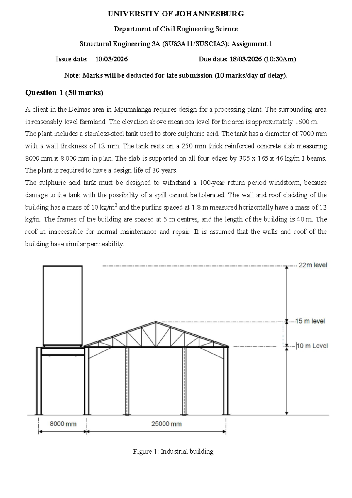 UJ Civil Eng 3A Struct Eng Assignment 1: Dead & Wind Loads Analysis ...
