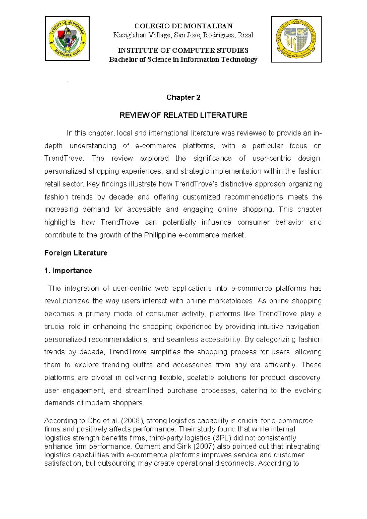 Chapter 2-3: Review of Related Literature on E-commerce Platforms (BSIT ...