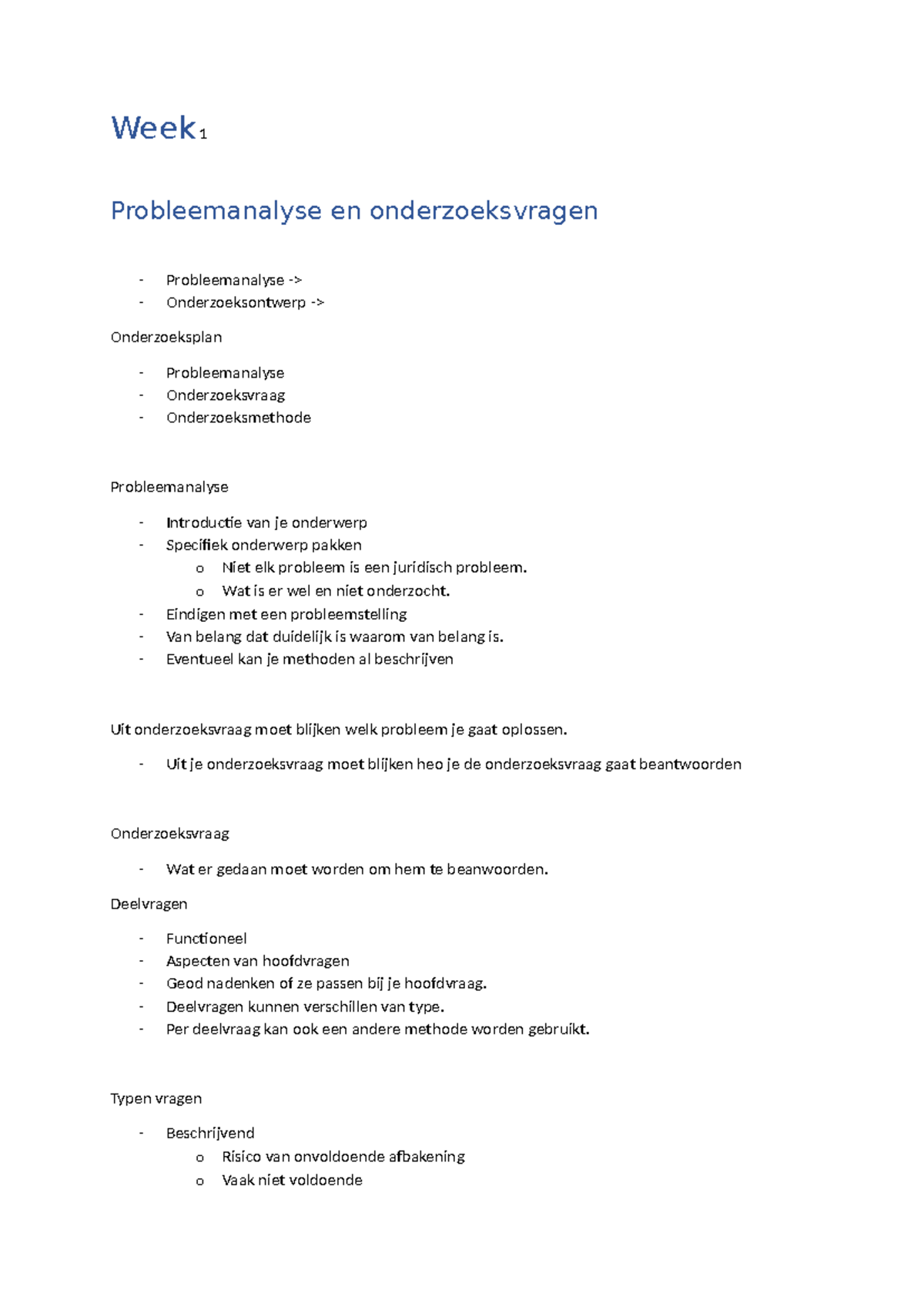 Week 1 Probleemanalyse en Onderzoeksvragen - Kennisclips - Studeersnel