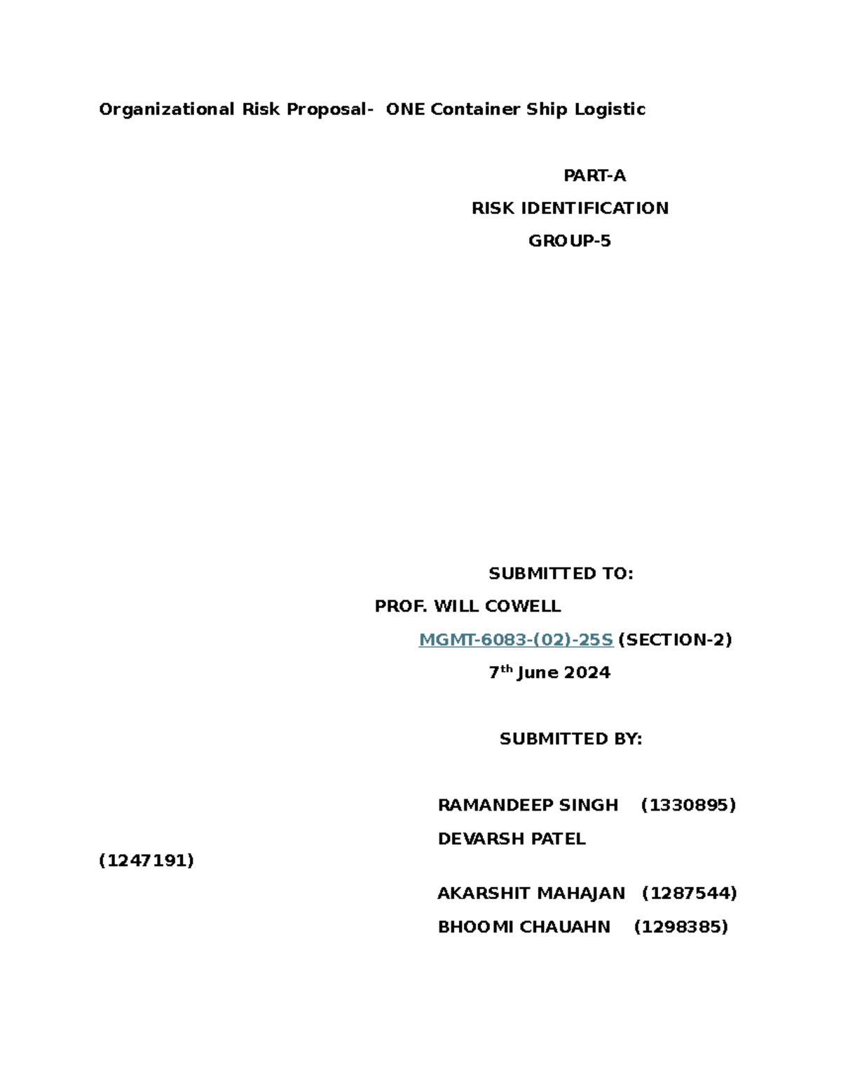 Organizational Risk Identification for ONE Container Ship Logistics ...
