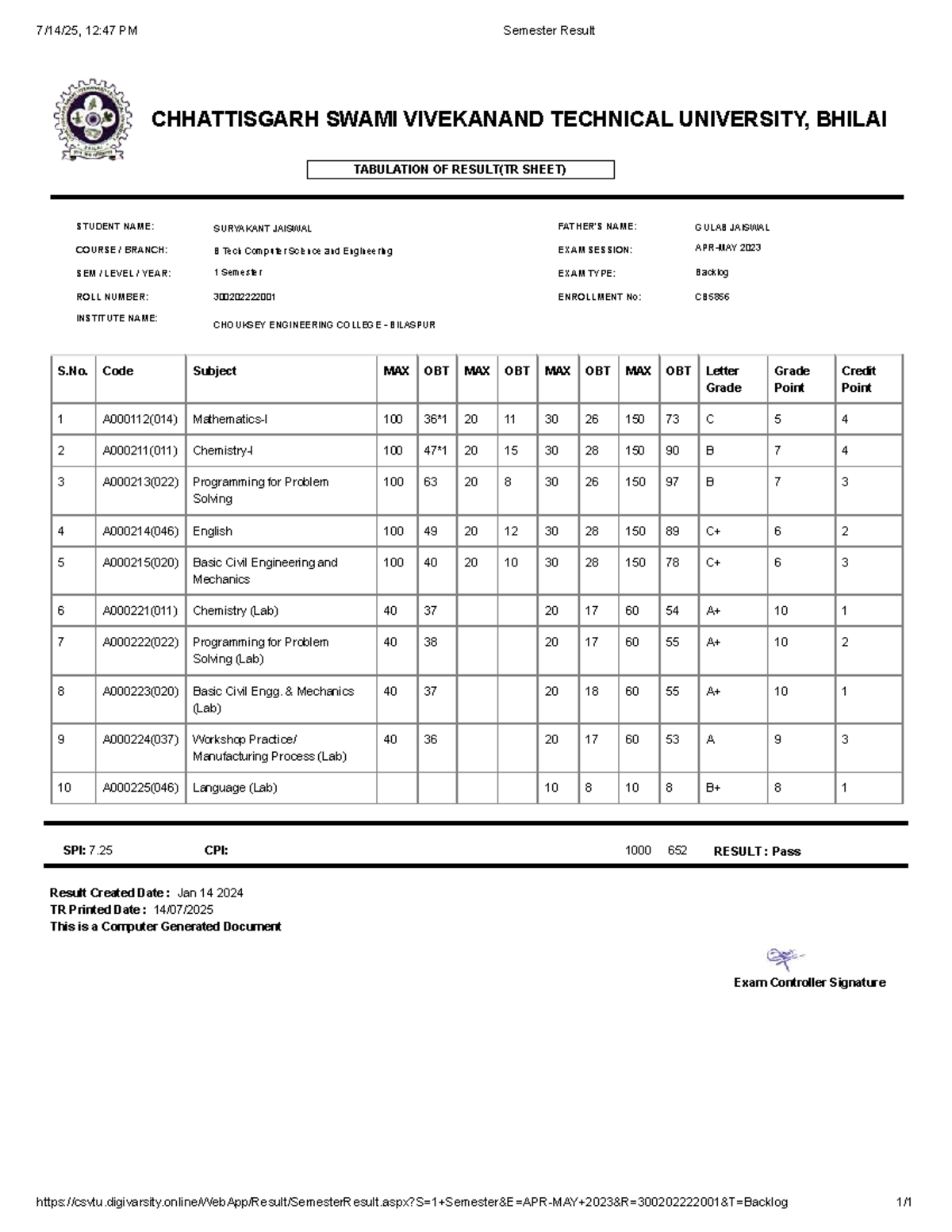 1st-semester-backlog-result-b-tech-cse-cs5856-studocu
