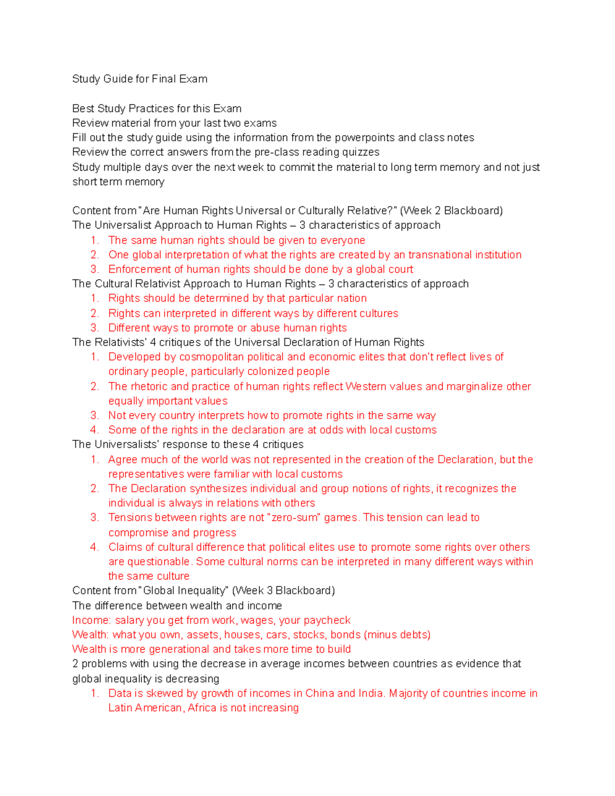 Study Guide for Final Exam on Human Rights and Global Inequality - Studocu