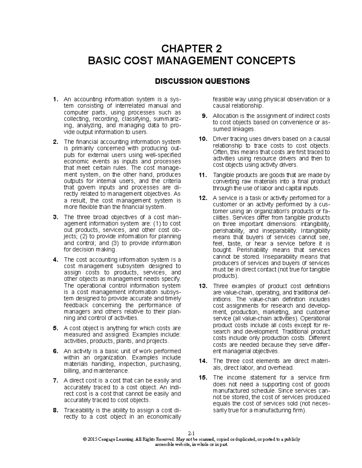 (SOLMAN) Chapter 2 - Cost Management Concepts and Controls - Studocu