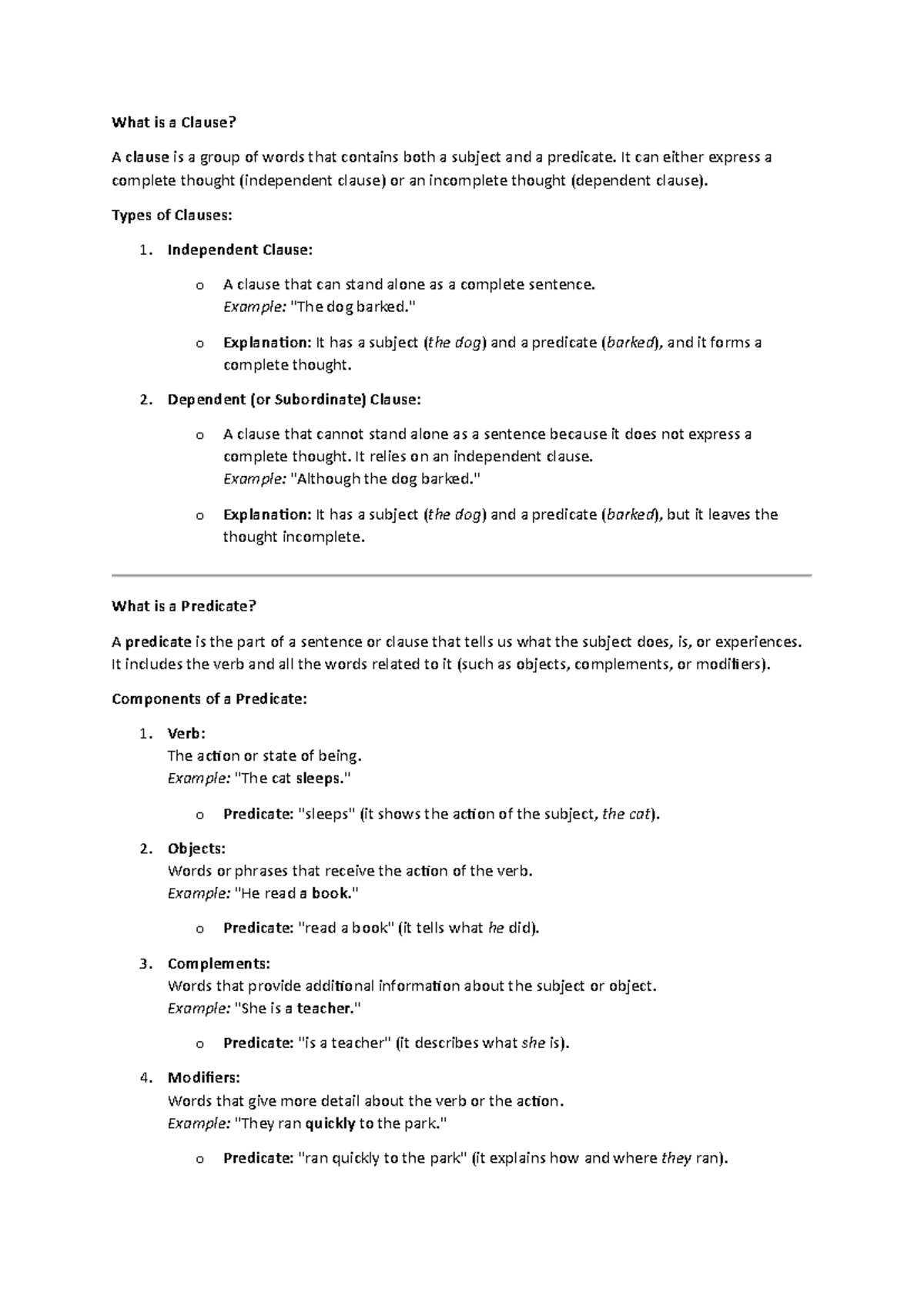 English 101: Understanding Clauses and Predicates in Sentences - Studocu