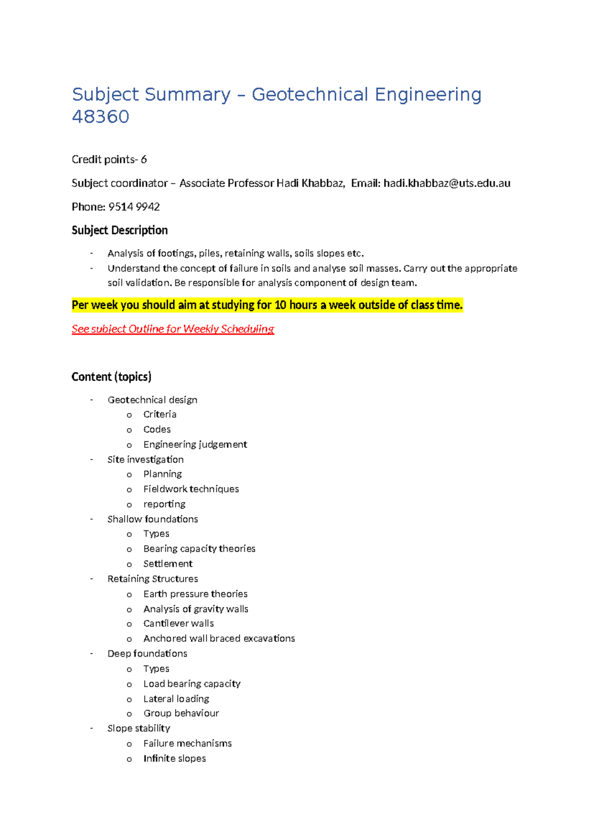 Geotechnical Engineering 48360 Subject Summary & Key Concepts - Studocu