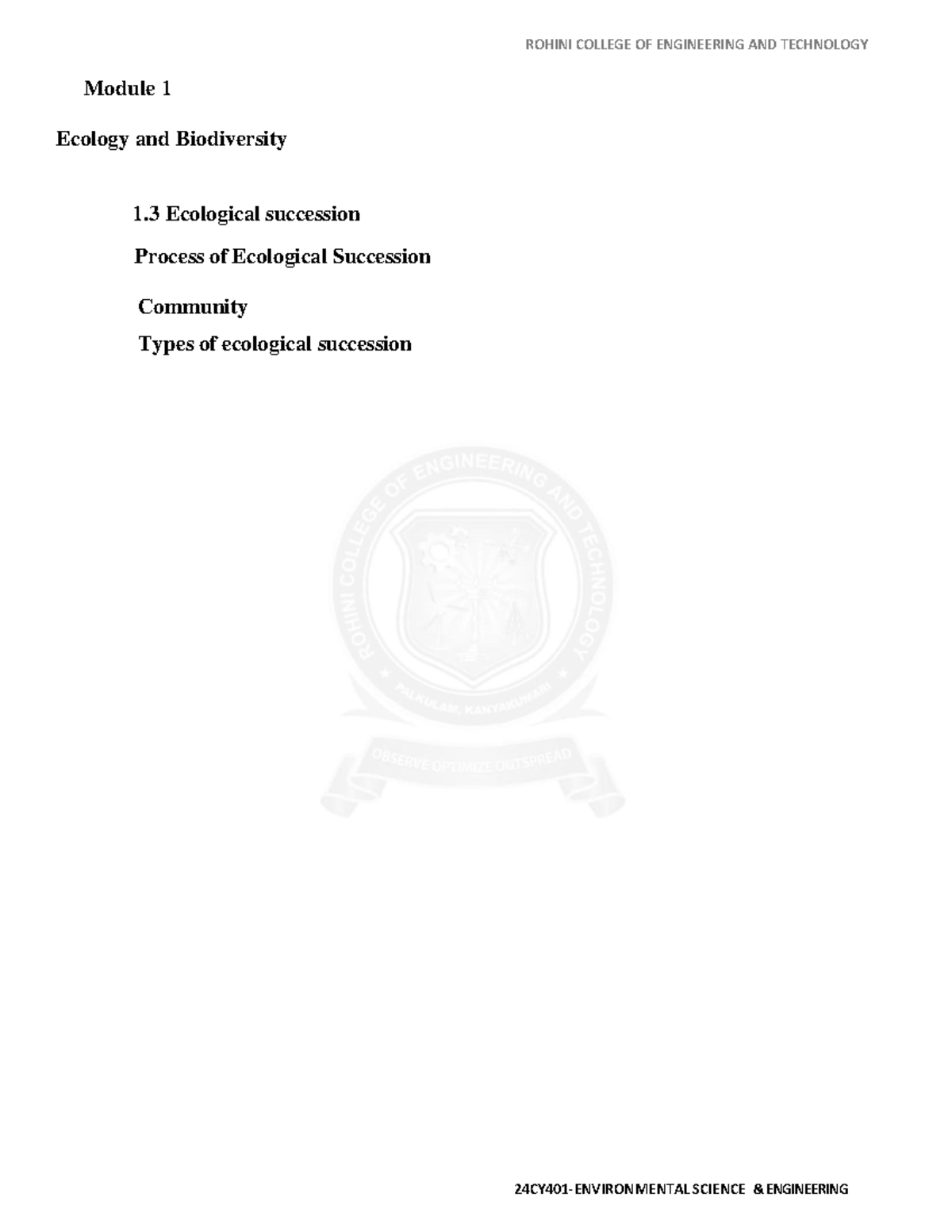 ECOLOGICAL SUCCESSION: Module 1 - Ecology & Biodiversity (SCIENCE ENG ...