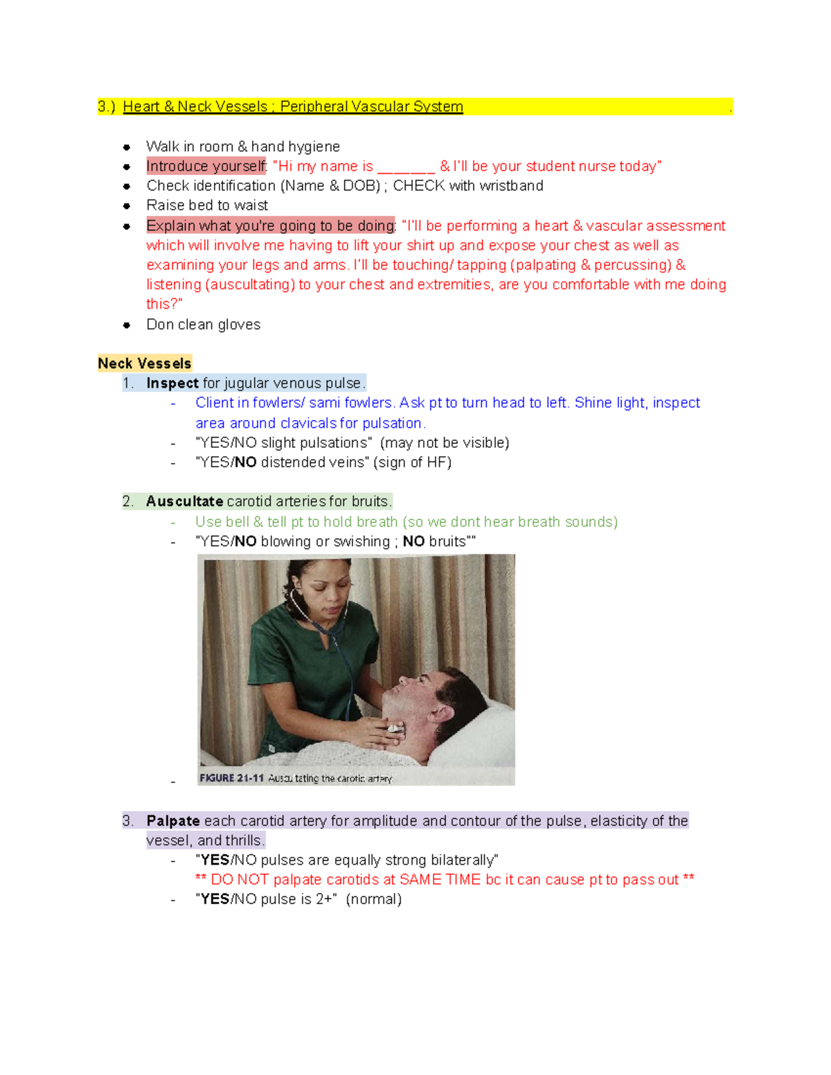 Heart Assessment Script for Nursing Practice (NUR 101) - Studocu