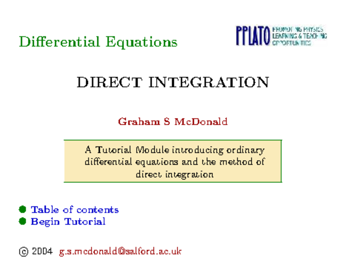 Differential Equations Tutorial: Direct Integration - Studocu