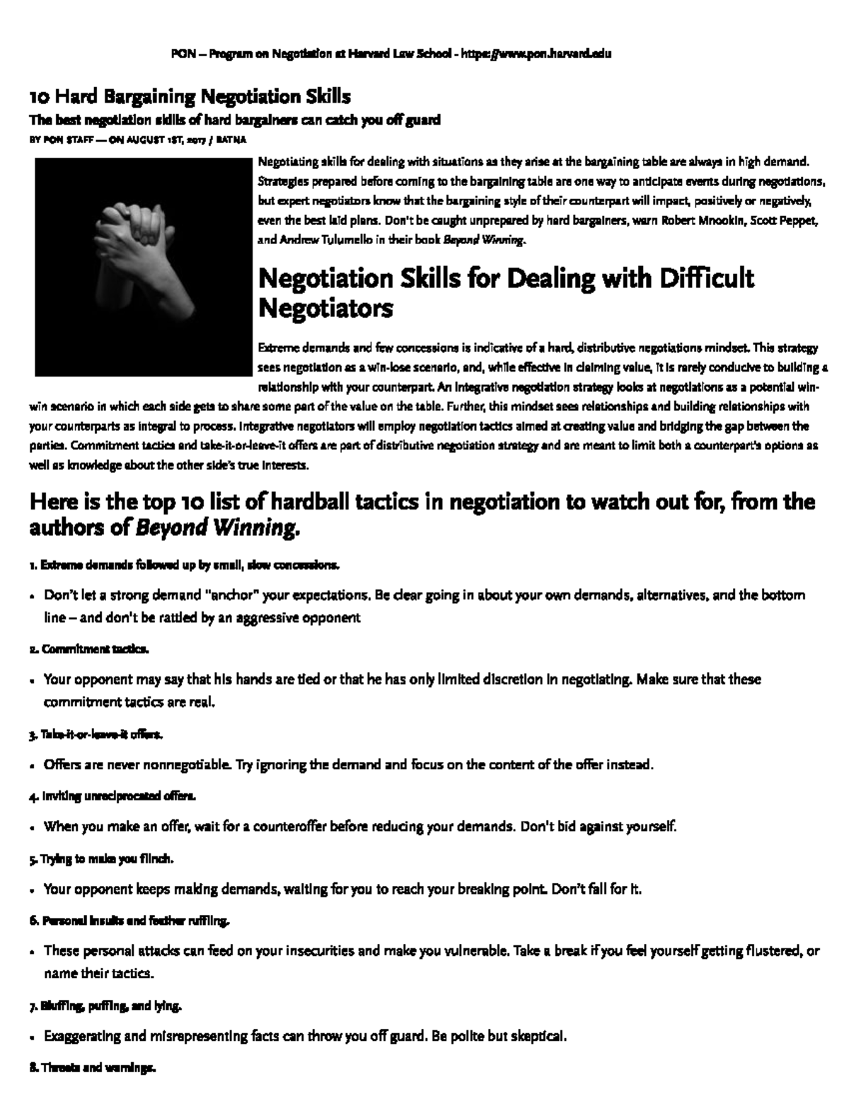 10 Hard Bargaining Negotiation Skills - Strategies prepared before ...