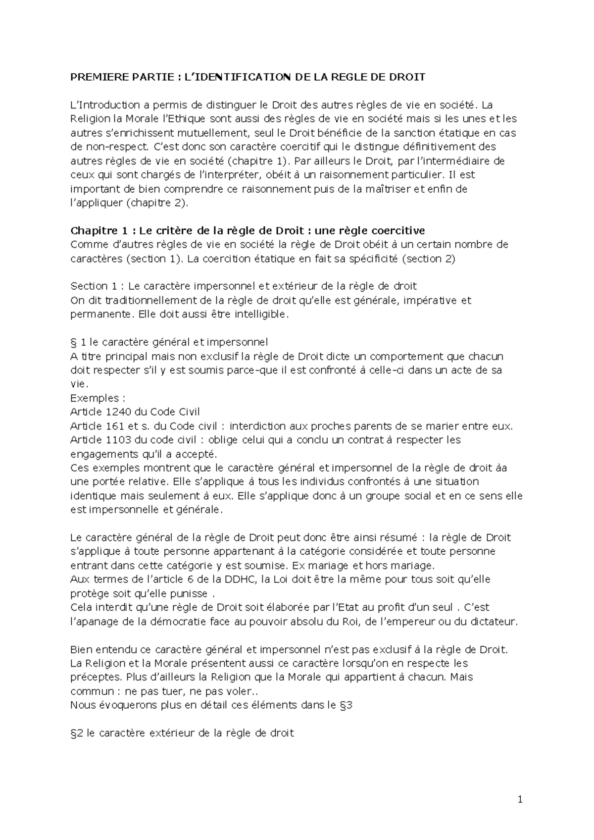 Lidentification de la règle de droit Chap1docx - PREMIERE PARTIE : L ...