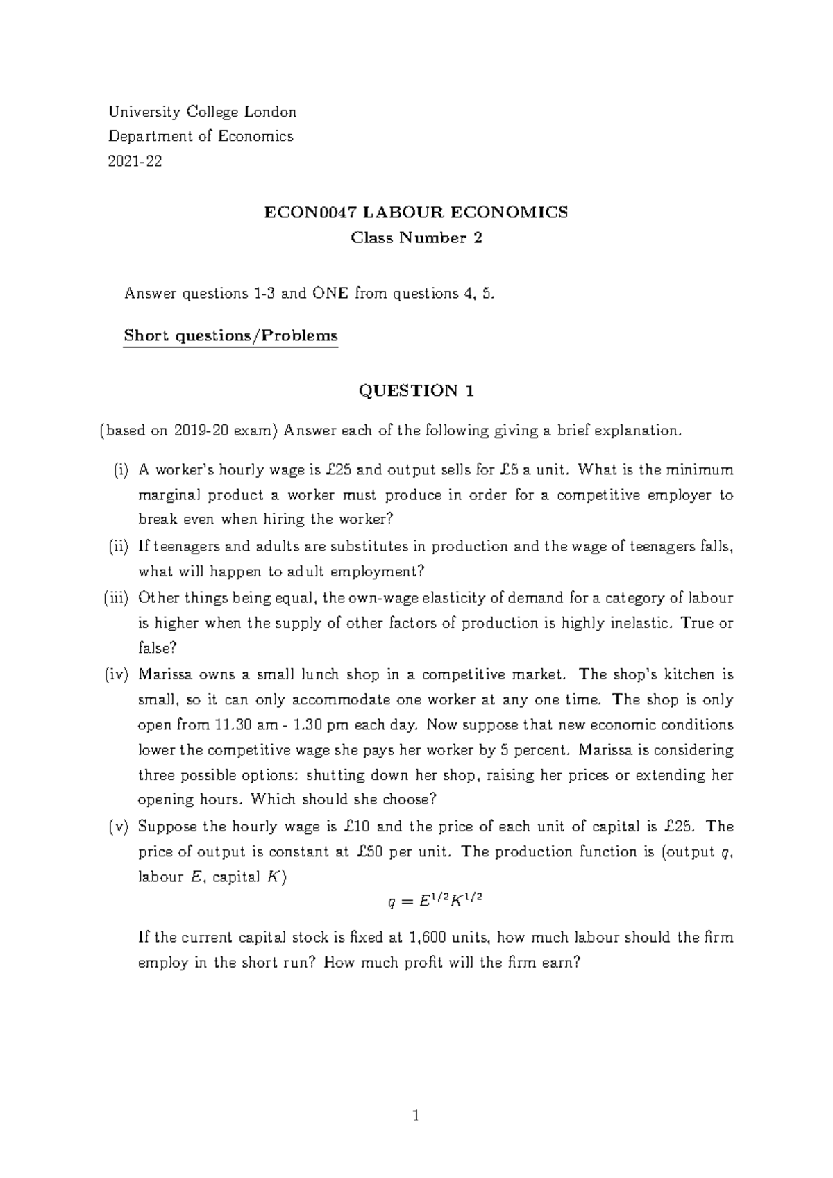 Assignment 3 labour economics answers - University College London ...
