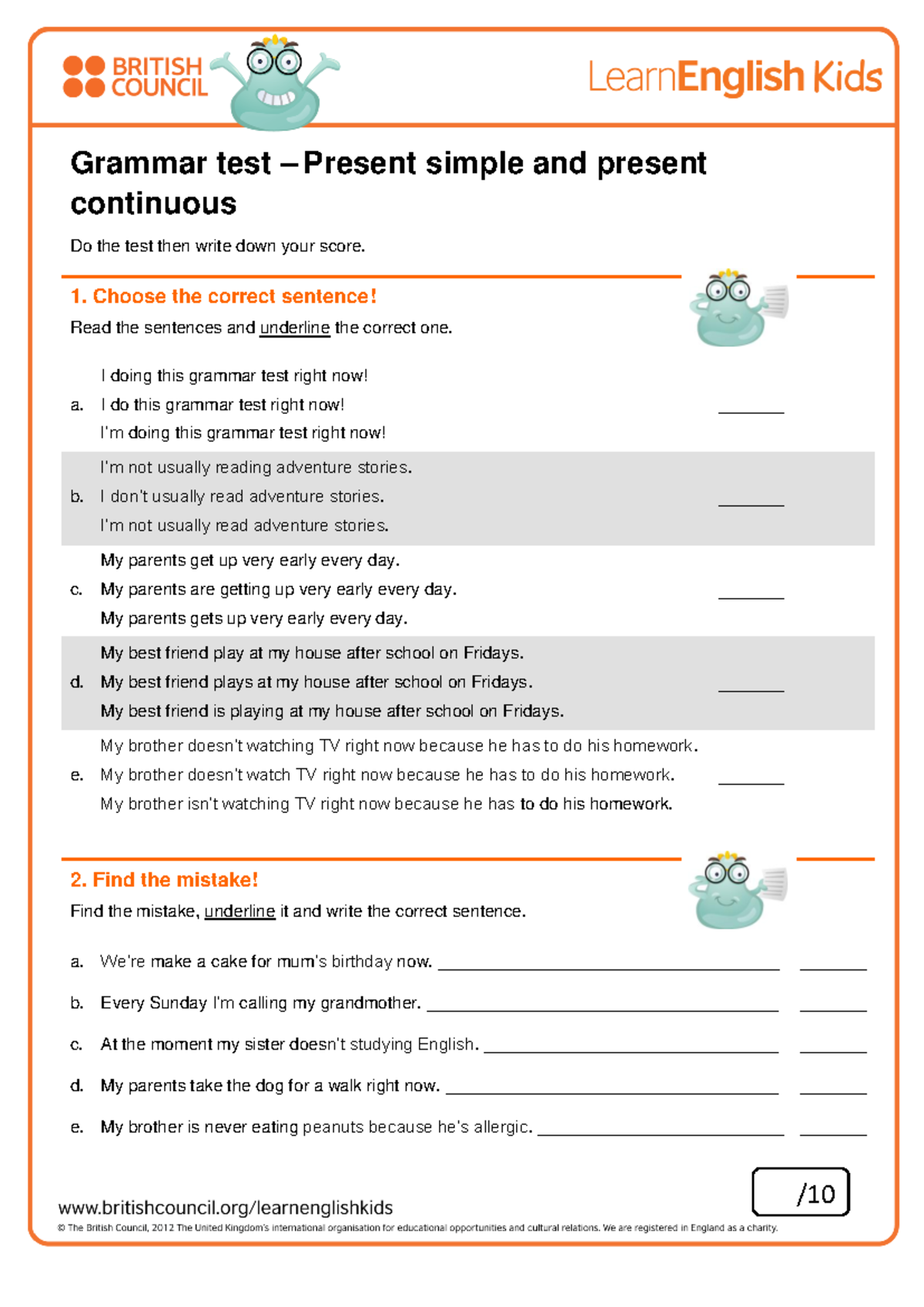 Grammar Test: Present Simple & Continuous (Grammar Practice 2) - Studocu
