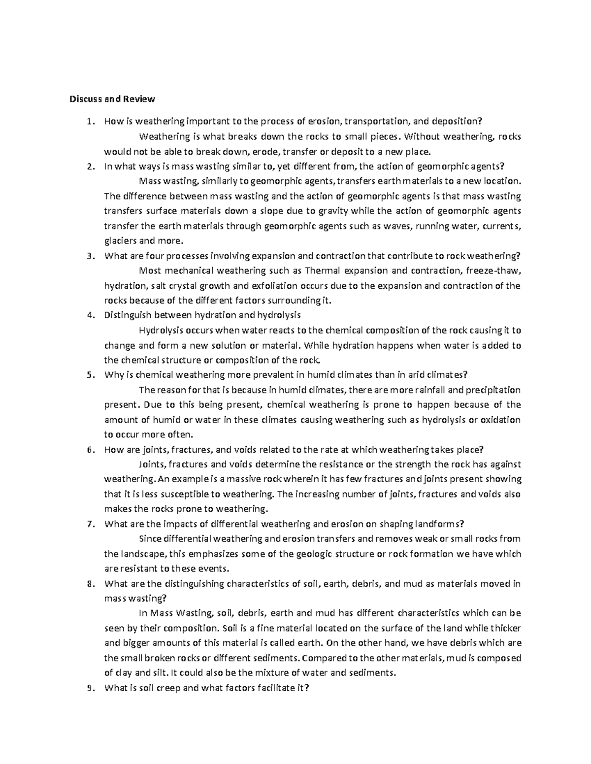 Chapter 3 Activity - Weathering and Mass Wasting Processes - Studocu