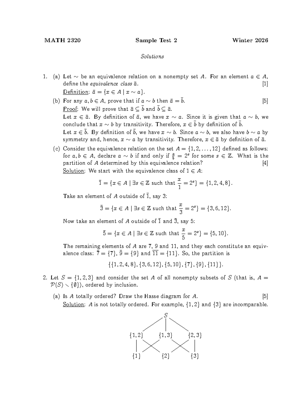 MATH 2320 Sample Test 2 Winter 2026 Practice Solutions - Studocu