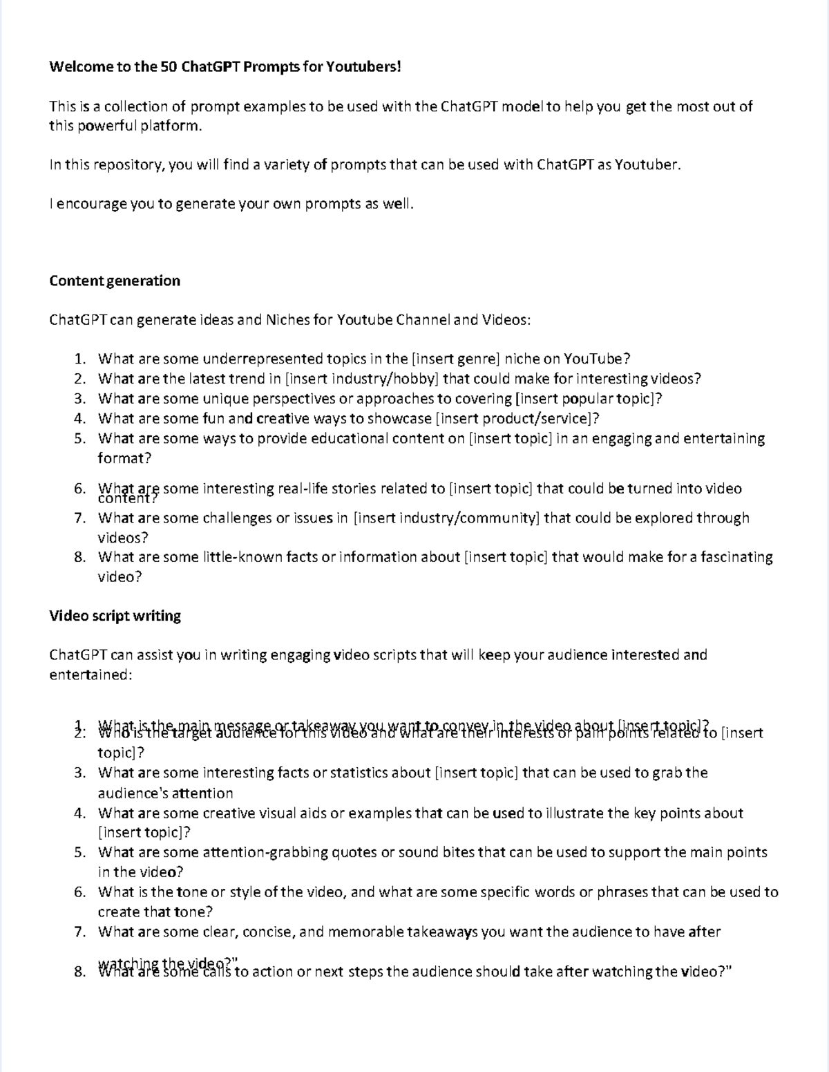 Pdf-66: 50 ChatGPT Prompts for Youtubers - Content Creation Guide - Studocu
