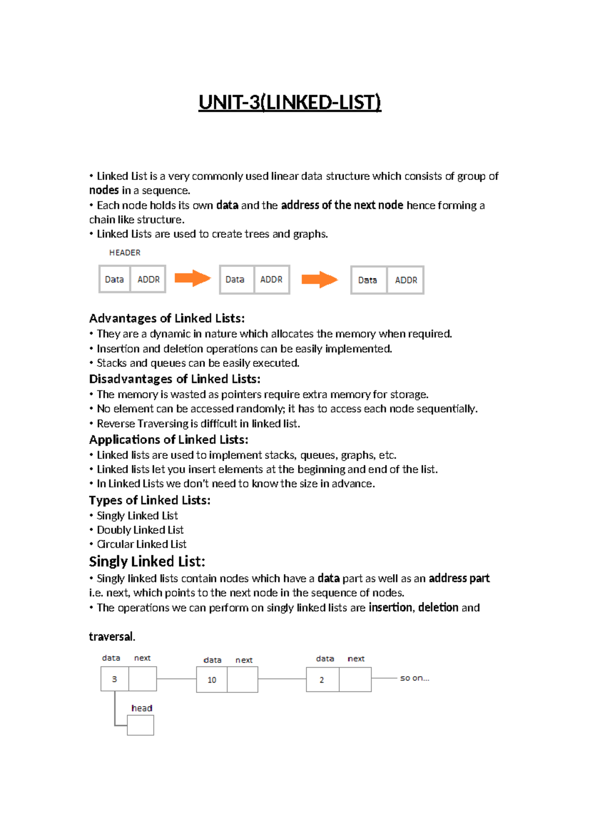 Linked List Concepts and Structures - NOTES - Studocu