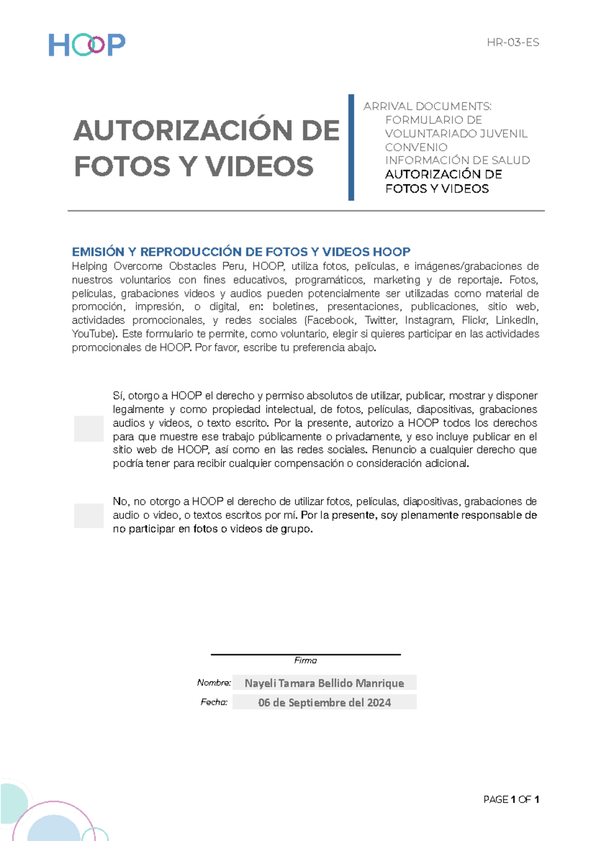 [ES] Formulario de Autorización de Fotos y Videos para Voluntariado ...