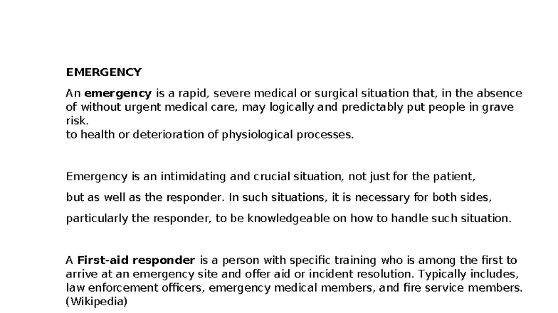 EMT 101: Emergency Response and First Aid Principles - Studocu