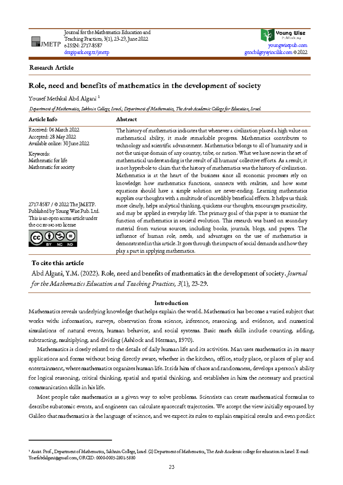 The Role and Benefits of Mathematics in Societal Development: A Study ...