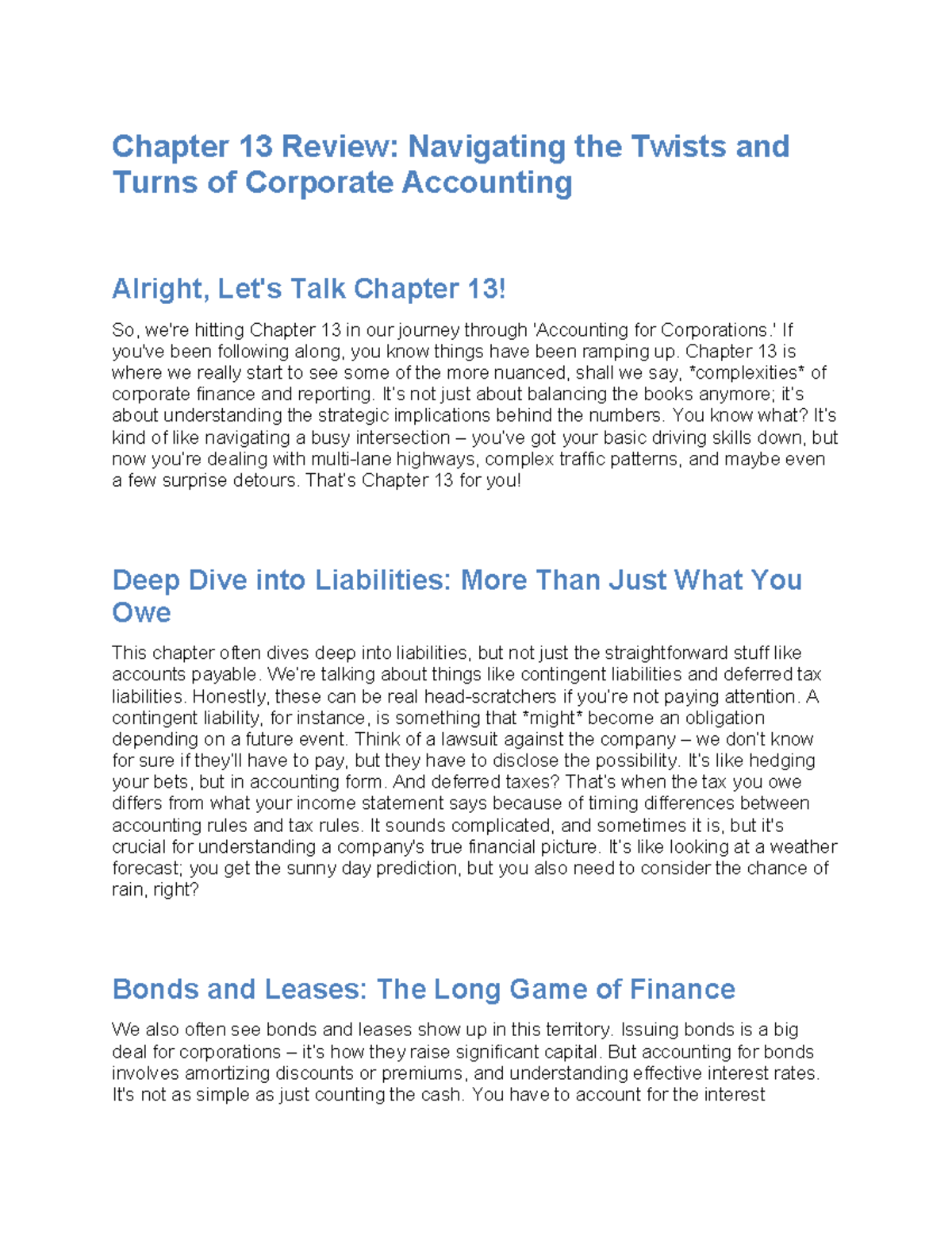 Chapter 13 Review: Corporate Accounting Insights and Liabilities - Studocu